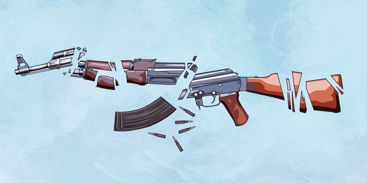 Uma arma quebrada em pedaços