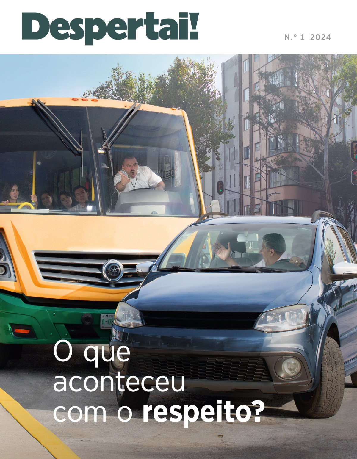 Um motorista de ônibus bastante irritado com outro motorista que o fechou no trânsito.
