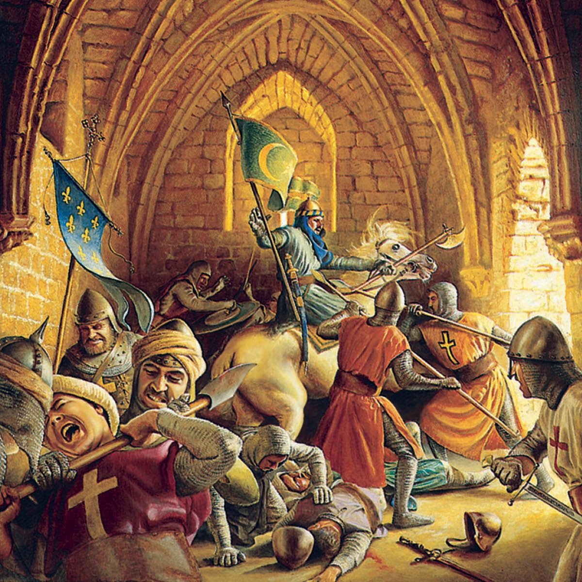 Homens lutando numa guerra religiosa