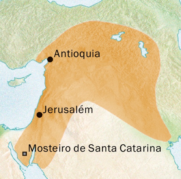 Mapa da área de Antioquia e Jerusalém onde o siríaco era falado