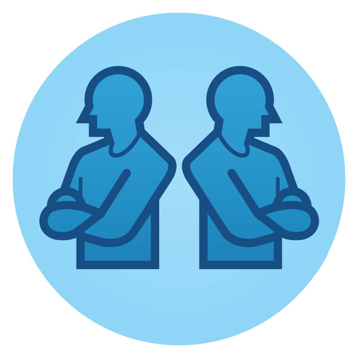 Imagen de dos hombres dándose la espalda con los brazos cruzados.