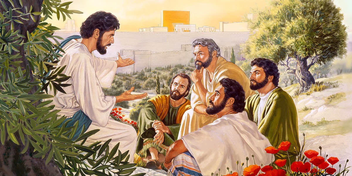Jesús habla con Pedro, Andrés, Santiago y Juan