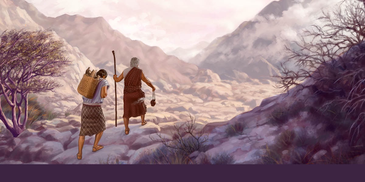 Abrahán dirigiéndose a la tierra de Moria con Isaac
