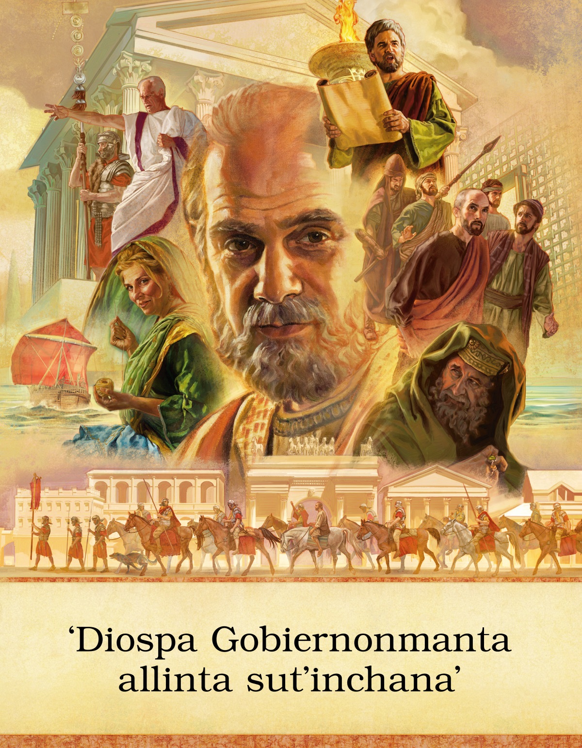 Hechos libropi parlakun chay lugaresmanta, chay runasmanta ima fotos: 1) Apóstol Pablo. 2) Tabita uj ropata sirashan. 3) Vendenasta apaj barco. 4) Galio qhaparishan, ladonpitaj uj soldado sayashan. 5) Ñaupa tiempomanta uj sumaj ruwasqa wasi. 6) Lucas uj kʼuyuna librota leeshan, wasa ladonpitaj uj jatun kʼanchana kashan. 7) Pablota, compañerosninta ima soldados apashanku. 8) Uj saduceo. 9) Romamanta soldados llajta chaupinta Pablota compañashanku chakipitaj caballopitaj.