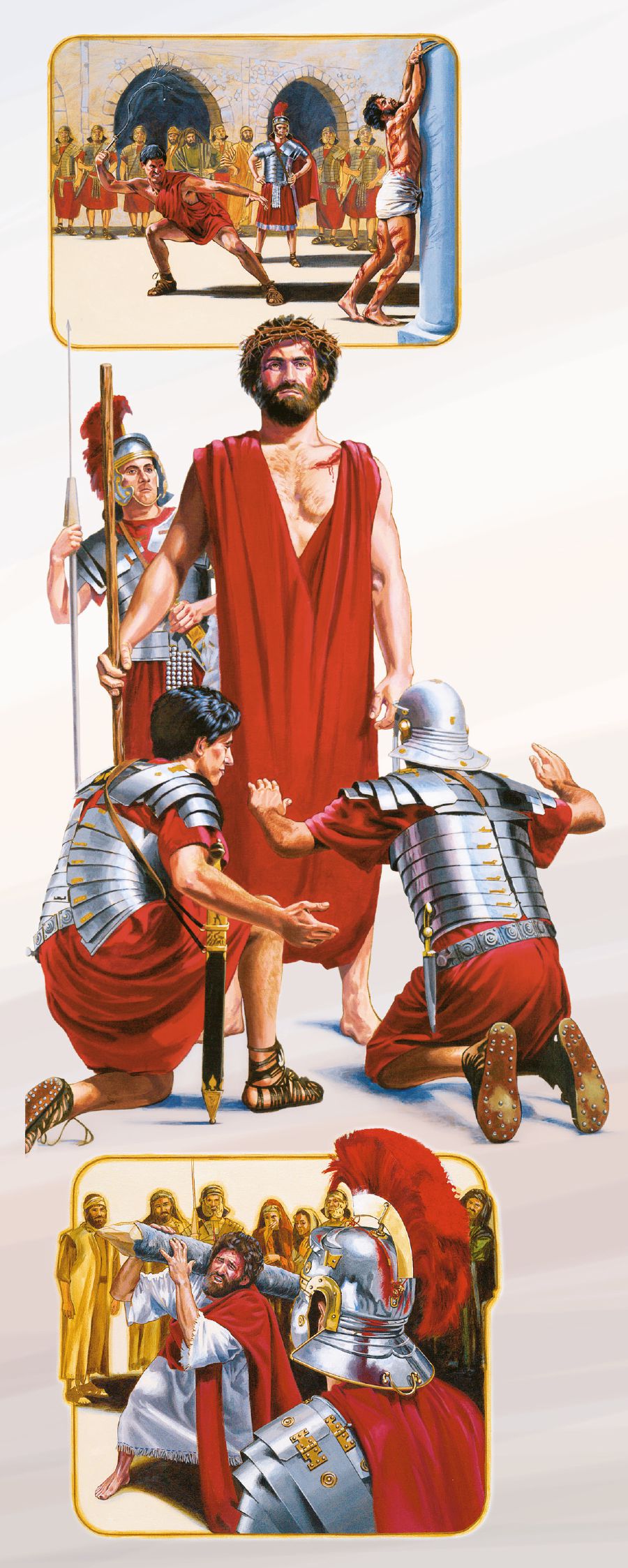 Jesusta jasutʼishanku, soldados alqochakushanku, jatun rakhu kʼaspita qʼepichishanku