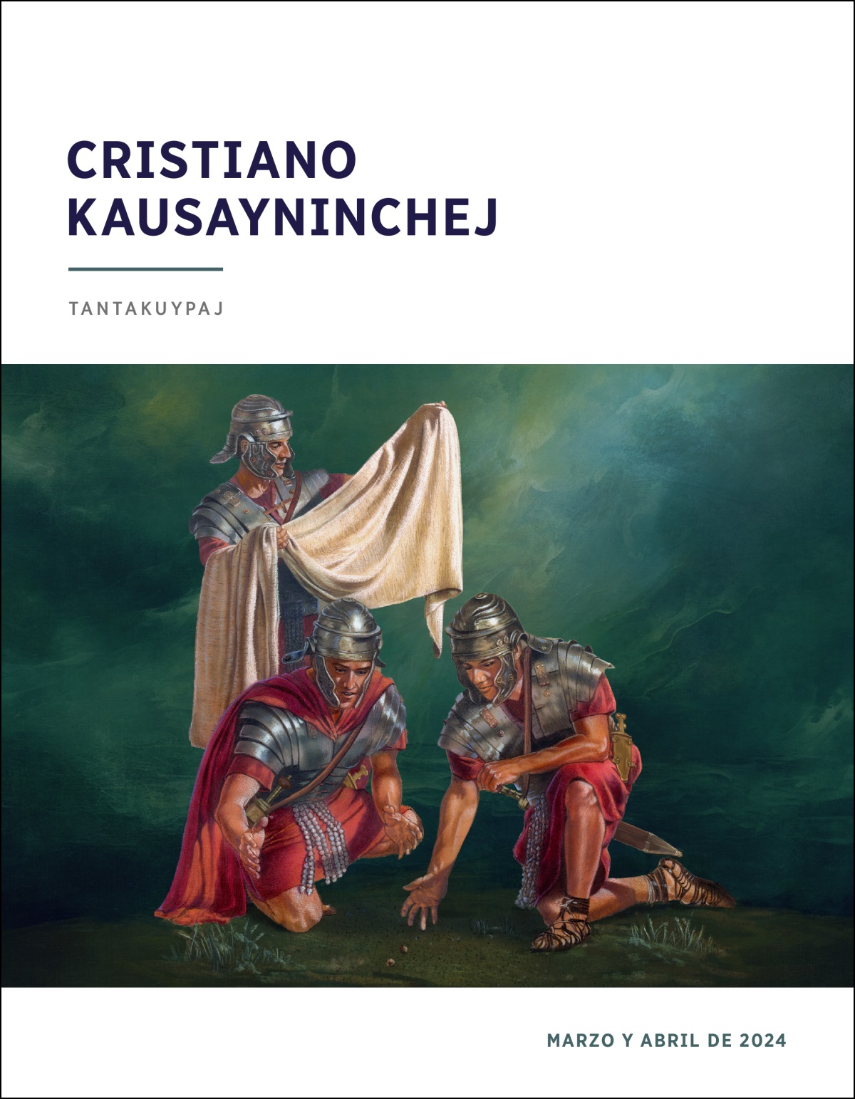 Uj romano soldado Jesuspa ropanta qhawaykushan. Iskay soldadostaj suertesta choqashanku partinakunankupaj.