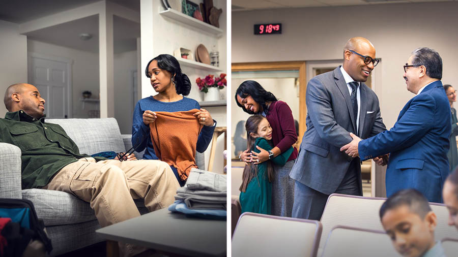 Fotos: 1) Uj qhariwarmi, sillonninkupi saykʼusqa tiyashanku. Qosaqa trabajo ropanwan kashan, señorantaj tʼajsasqan ropata doblashan. 2) Chay chʼisillataj, iskayninku reunión pasayta hermanoswan hermanaswan kusisqa parlarishanku.