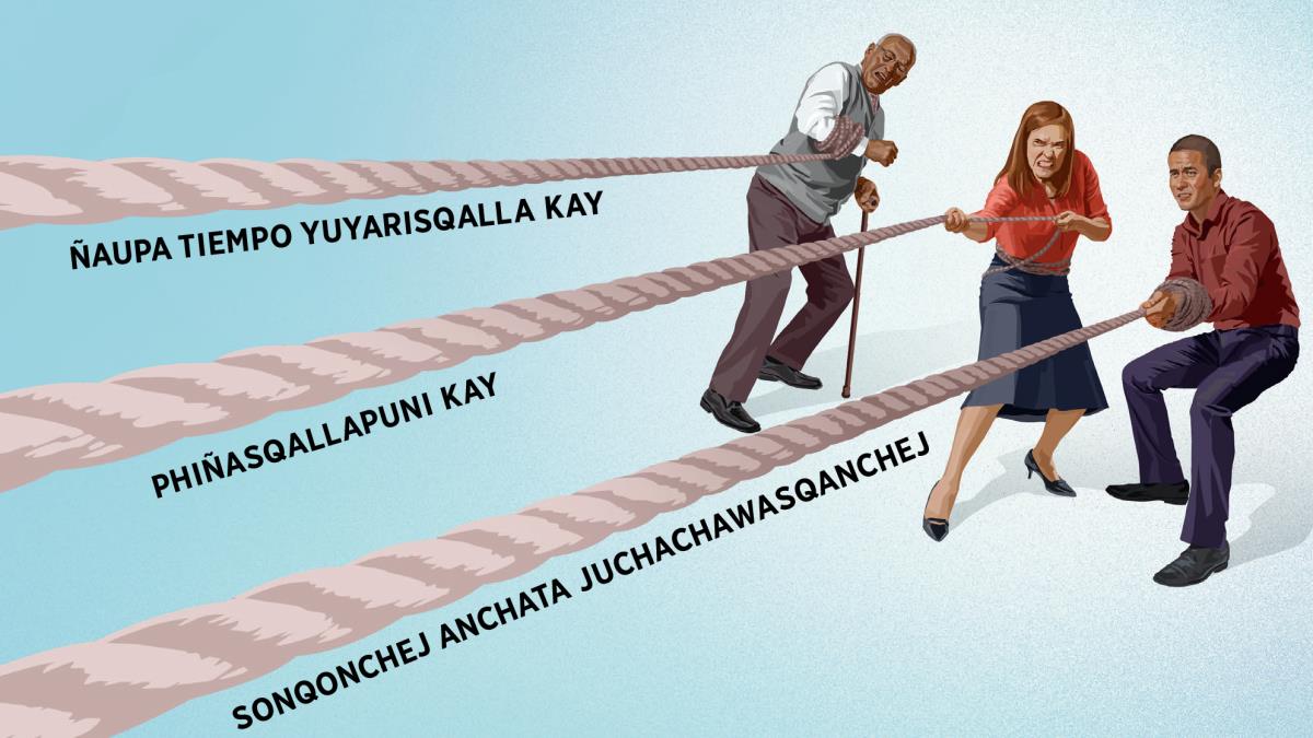 Uj kuraj hermano, uj hermana, uj joven hermanopiwan, rakhu pitata aysashanku. Chay pitasqa kay sutisniyoj kanku: ‘Ñaupa tiempo yuyarisqalla kay’, ‘phiñasqallapuni kay’, ‘sonqonchej anchata juchachawasqanchej’ ima.