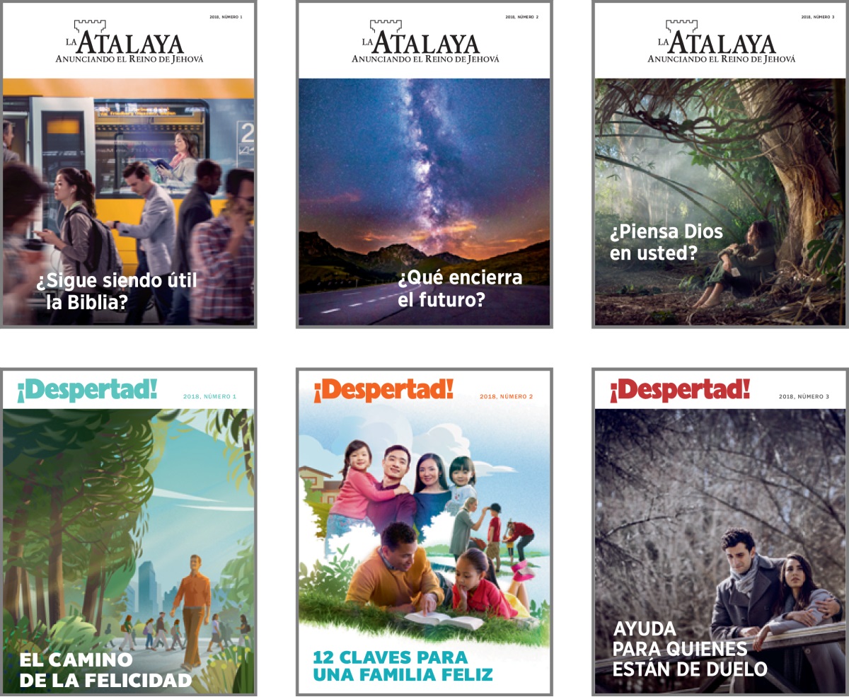 2018 watapita La Atalaya y ¡Despertad! revistacuna garancho temancunawan dibujucuna: 1. ¿Sigue siendo útil la Biblia? 2. ¿Qué encierra el futuro? 3. ¿Piensa Dios en usted? 4. El camino de la felicidad. 5. 12 claves para una familia feliz. 6. Ayuda para quienes están de duelo.