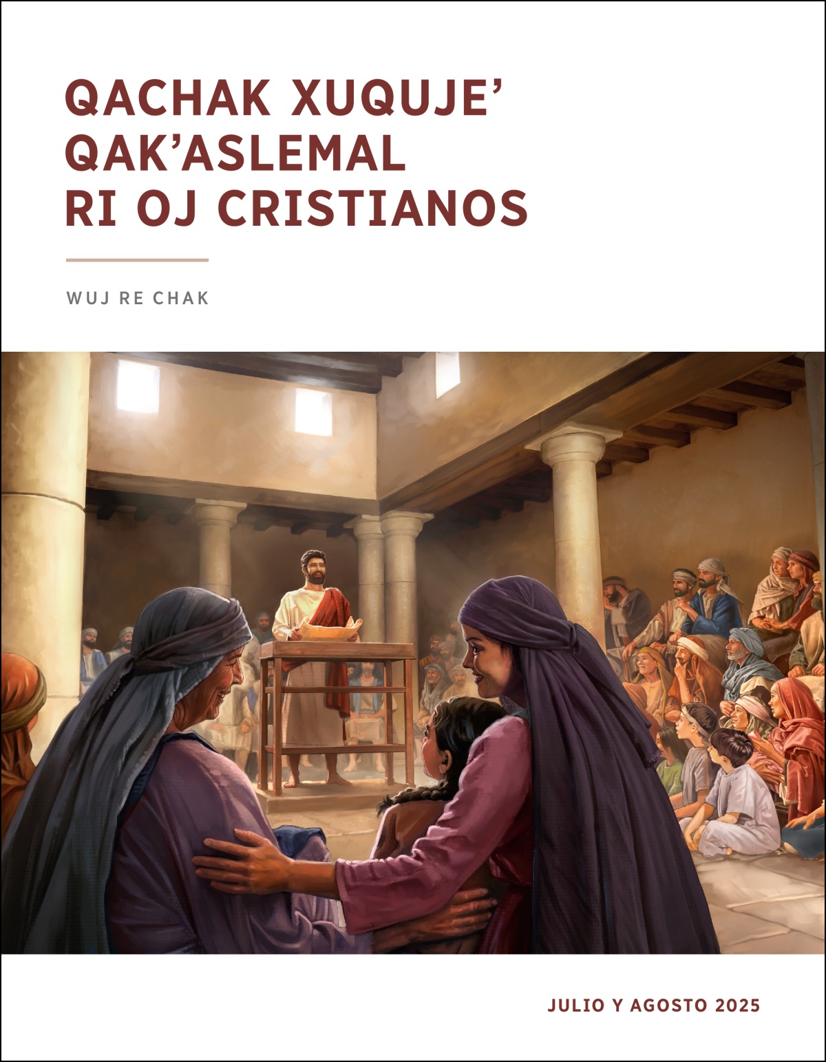 E kʼi achijabʼ, ixoqibʼ y akʼalabʼ tajin kkitatabʼej ri Jesús che tajin kusikʼij jun rollo chkiwach.