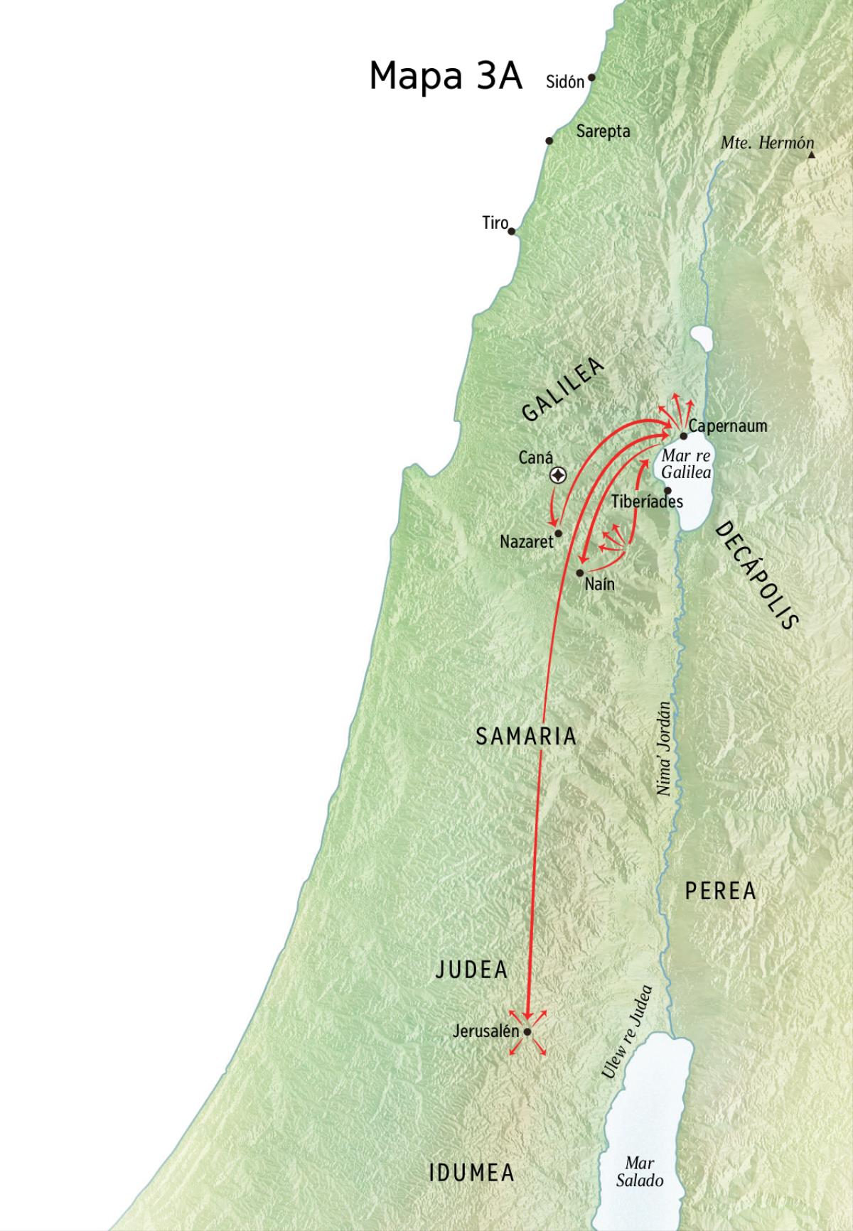 Map of Jesus’ ministry in Galilee, Capernaum, Cana