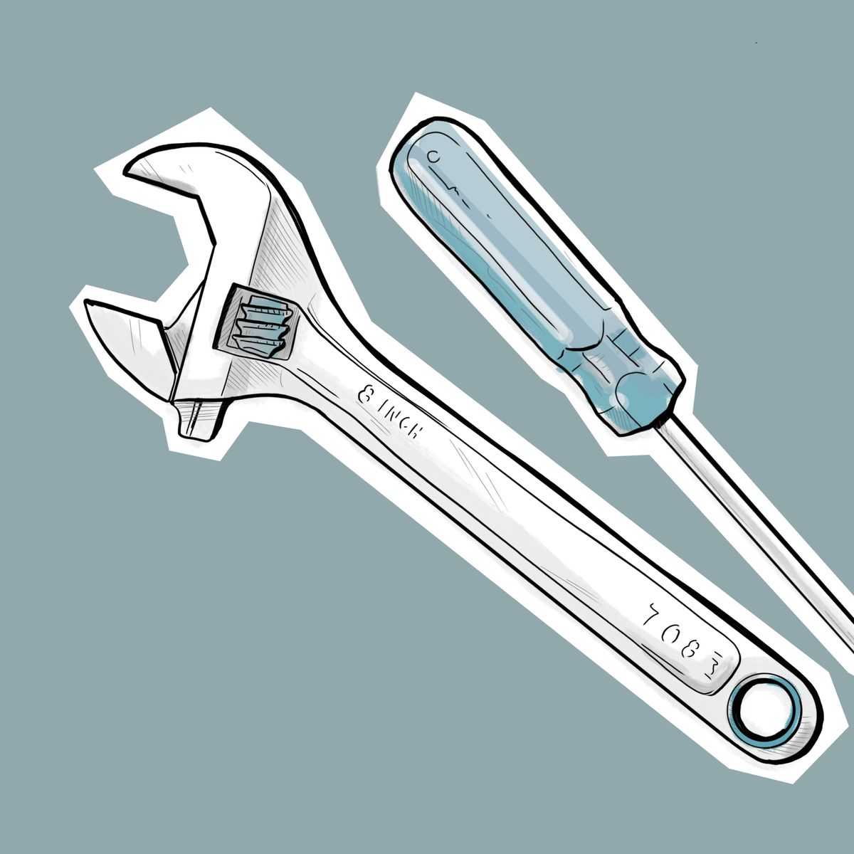 Llave de pico, desarmador.