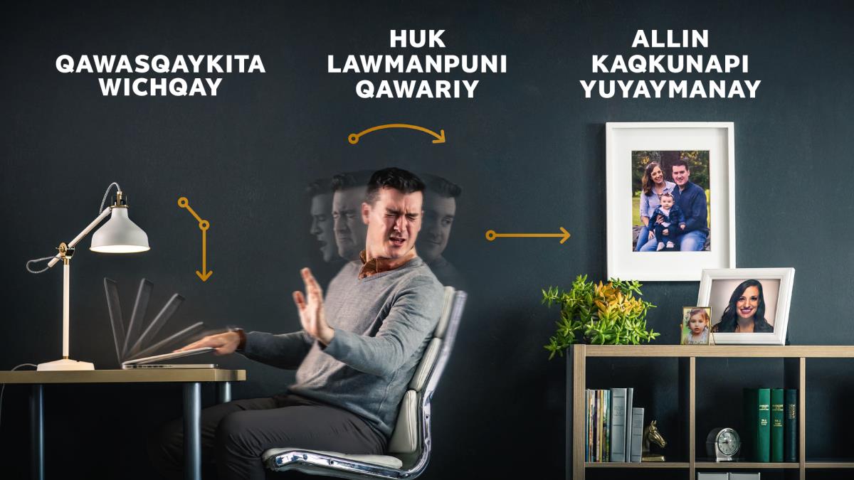 Huk iñiqmasinchikmi computadoranta wichqachkan, huk lawman qawarichkan, hinaspa warmichanpatawan churinpa fotonkunata qawachkan