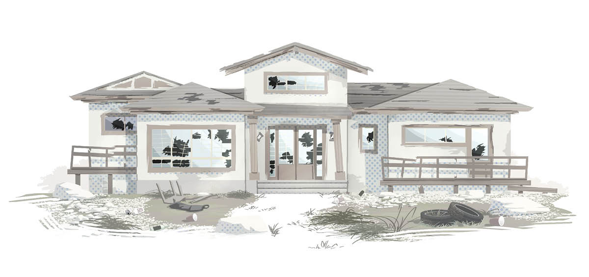 A. Cai fotopica shuj urmanalla huasitami ricupanchi. Chai huasipa tejacuna, ventanacunapash faquirishcami can. Huasi yaicunapipash basura jundami can.