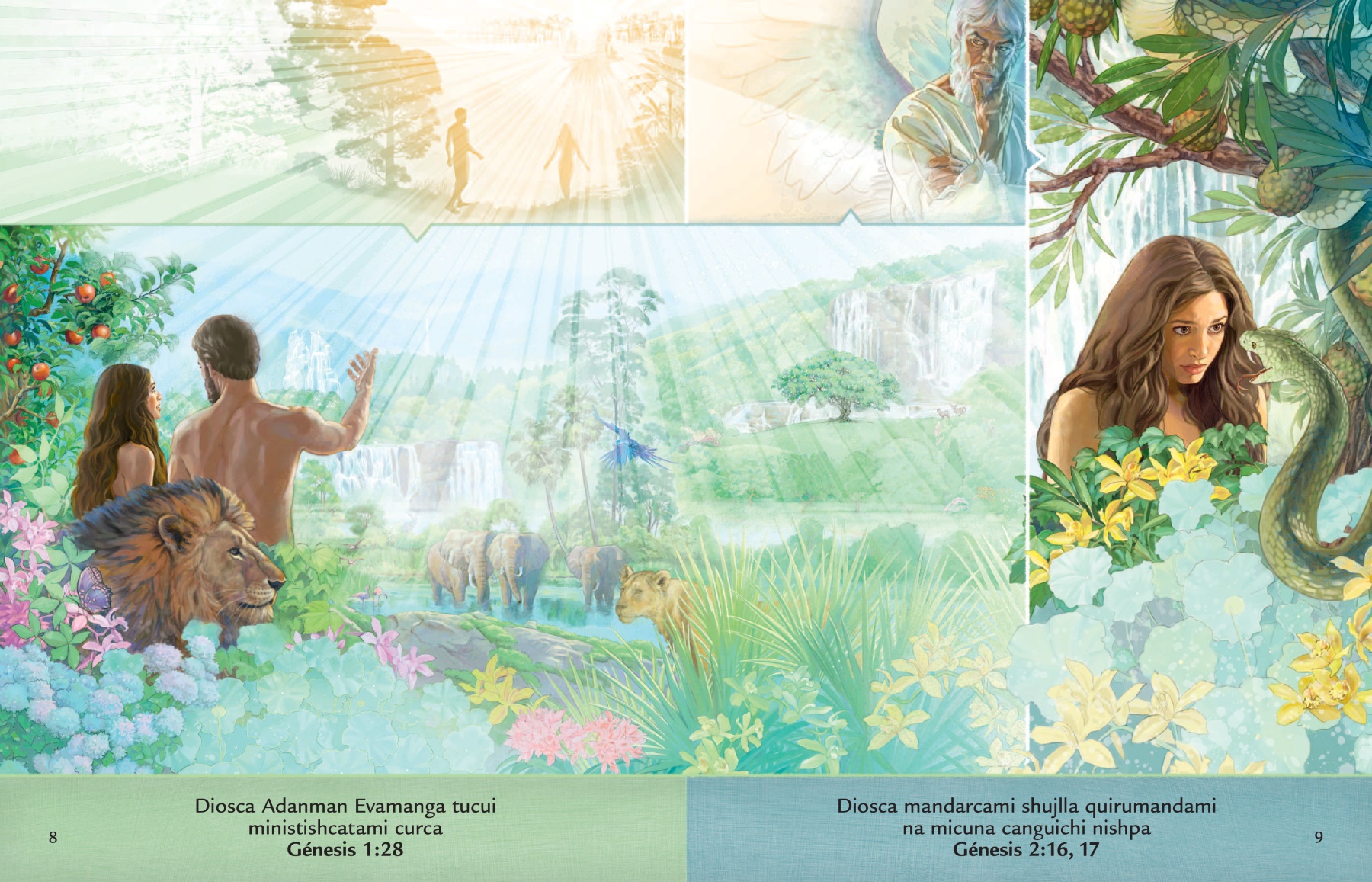 Diosta uyashunchi folletopimi Adán y Eva jardín de Edenbi cajta ricuchijun