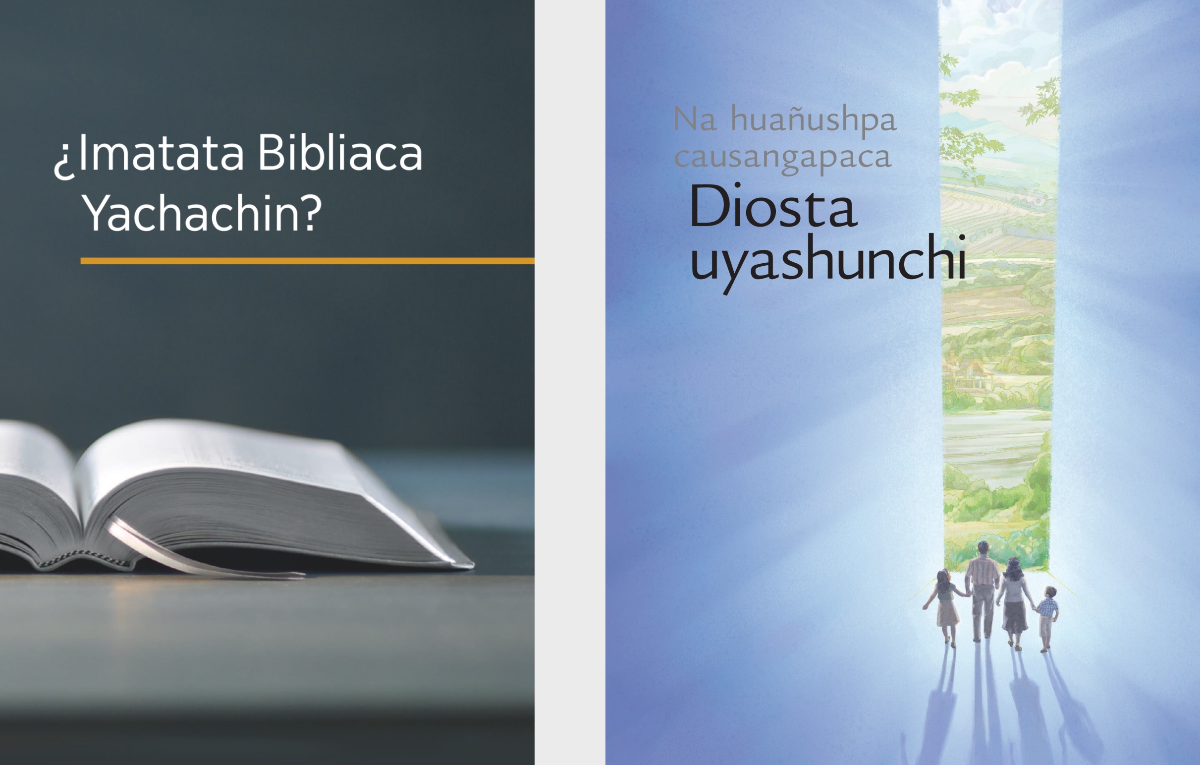 ¿Imatata Bibliaca yachachin? nishca libro. Shinallata Taita Diosmanda ali villaigucuna nishca folleto