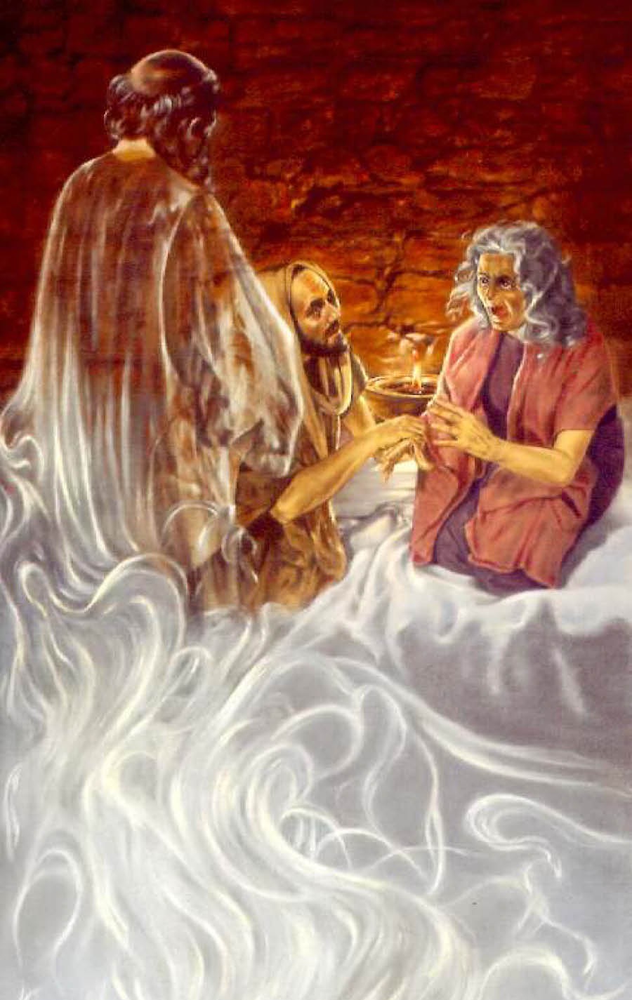 En-dor pushtupi Rey Saul shuj brujopaman rijpica, shuj demoniomi profeta Samuelshna ricurin