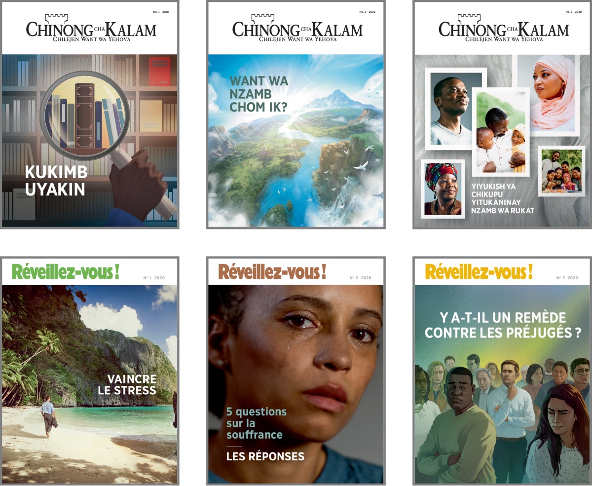 Yipich: Yipur ya mitu ya milong ya ‘Chinong cha Kalam’ ni ‘Réveillez-vous !’ ya muvu wa 2020. 1. ‘Kukimb Uyakin.’ 2. ‘Want Wa Nzamb Chom ik?’ 3. ‘Yiyukish ya Chikupu Yitukaninay Nzamb.’ 4. ‘Vaincre le stress.’ 5. ‘5 Questions sur la souffrancce: les reponses.’ 6. ‘Y a-t-il un remède contre les préjugés?’