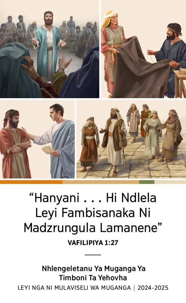 Collage: 1. Stefanu a yimelaka lipfumelo dzrake a mahlweni ka Sanedri. 2. Akila na Prisila va tizraka xikan’we. 3. Filipi, nsati wake ni vanake va mune va nga ku fambeni.
