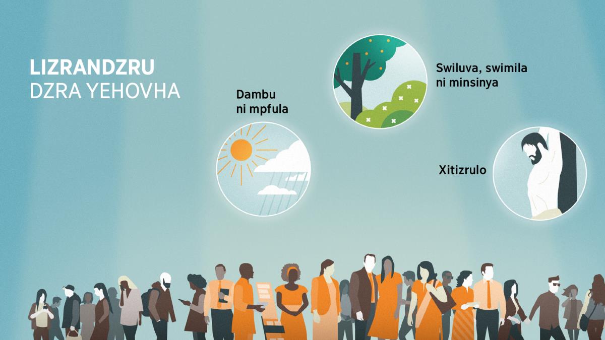 Vhanu va mimbangu ya ku siyanasiyana ni va tintanga ya ku hambanahambana. Mifoto: Ndlela leyi Yehovha a kombisaka lizrandzru ha yone. 1. Dambu ni mpfula. 2. Swiluva, swimila ni minsinya. 3. Xitizrulo.