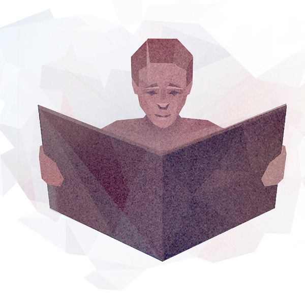Мужчина вдумчиво читает большую книгу