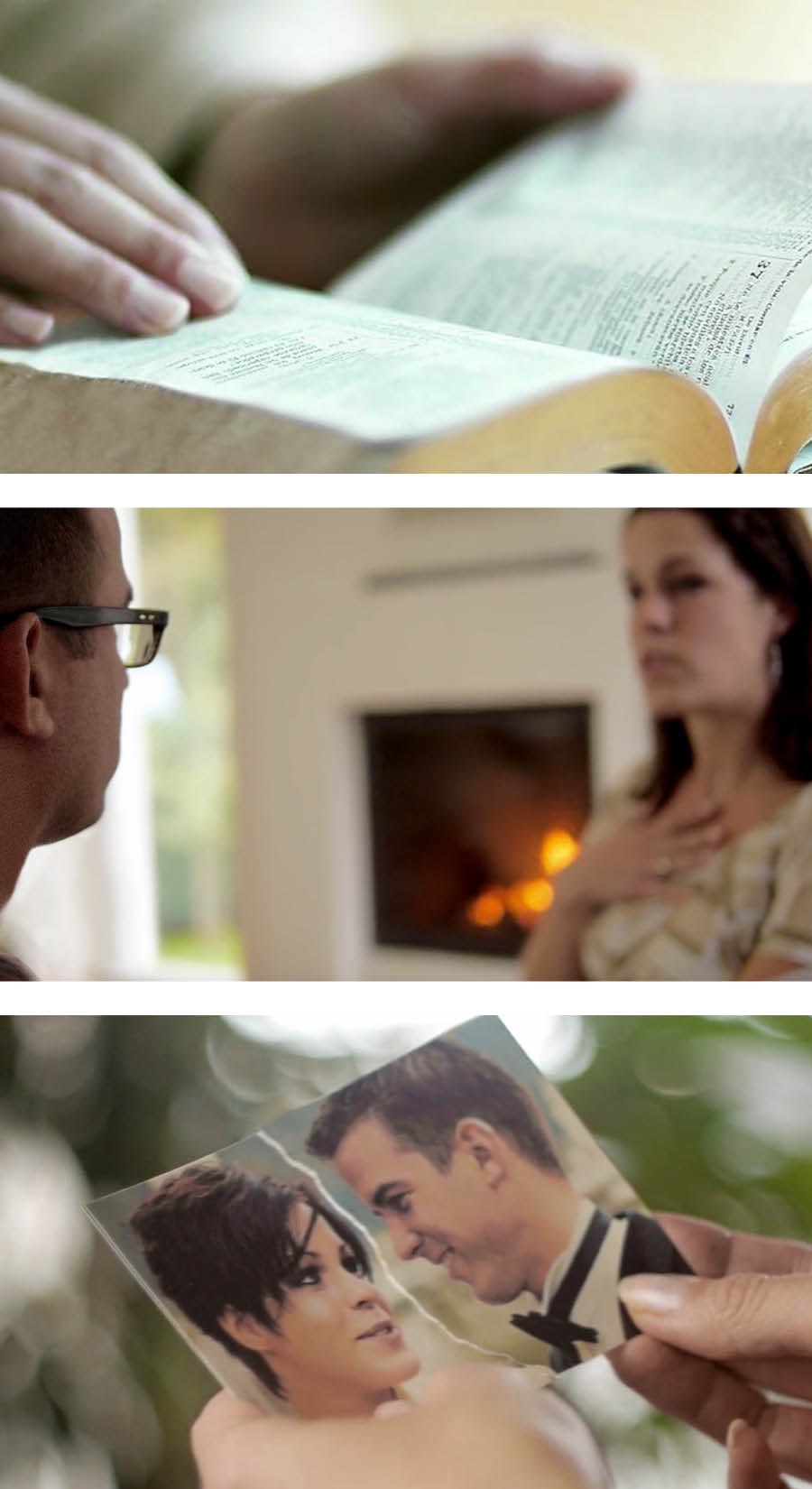 Ariko arasoma Bibiliya; umugabo ariko arumviriza umugore wiwe ariko aravuga; ifoto y’ubugeni baciyemwo kubiri