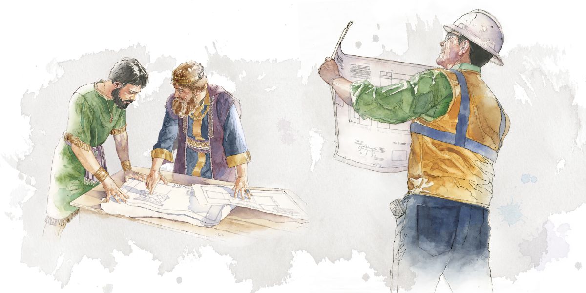 Umwami Dawidi ariko arereka umugabo umwe imigero y’urusengero; umuvukanyi umwe ariko araraba imigero y’ubwubatsi