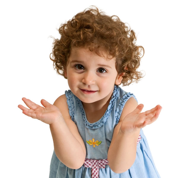 Young girl looking up and asking a question