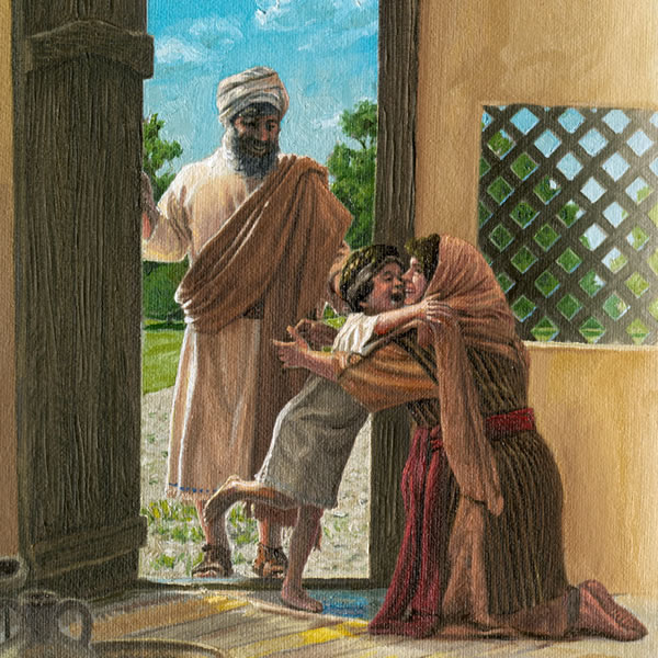 A widow embracing her son after he was resurrected by Elijah