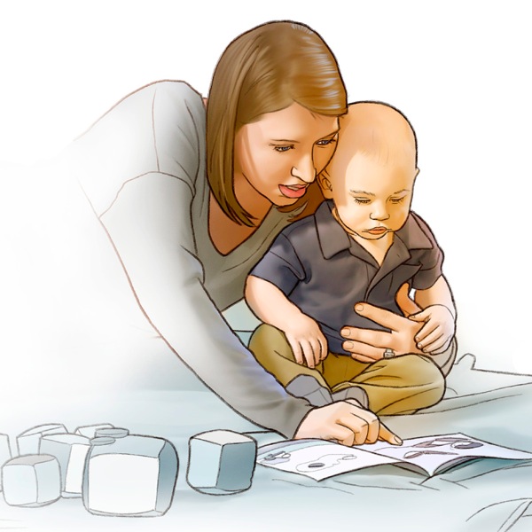 A mother reads to her baby