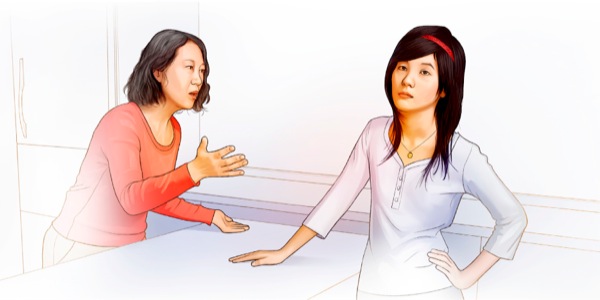 A mother overreacts to what her daughter has said