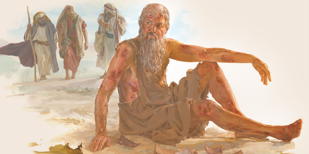 Three men come to see Job, who has sores all over his body