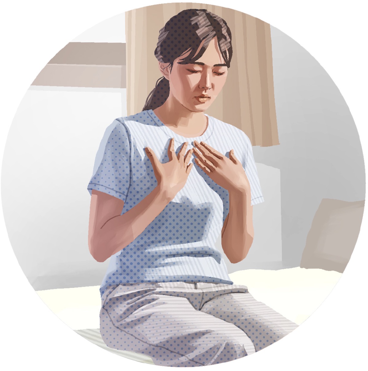 The woman praying alone.