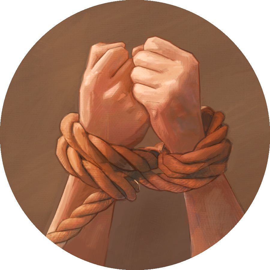 Ropes tied around a person’s wrists