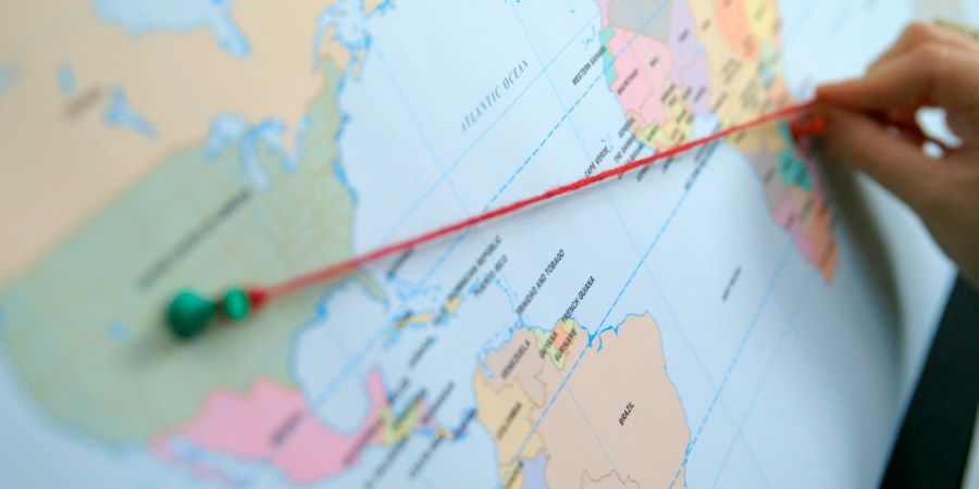 Cameron indicates a travel route from the United States to Malawi