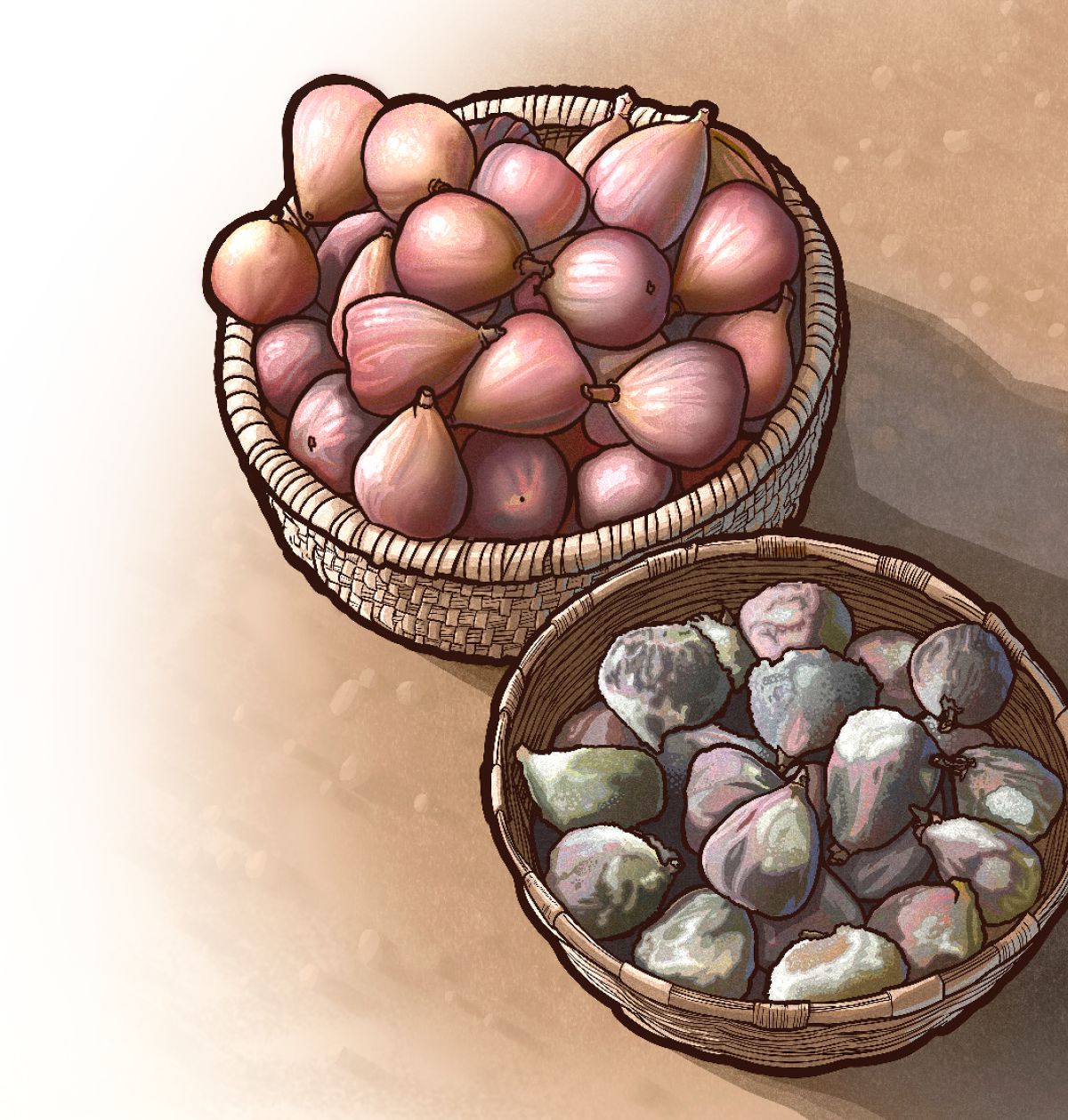 A basket of good figs and a basket of bad figs