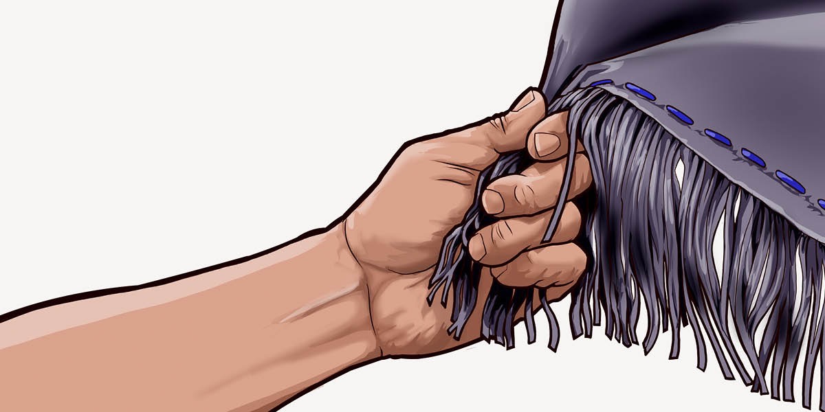 A man takes hold of a Jew’s robe