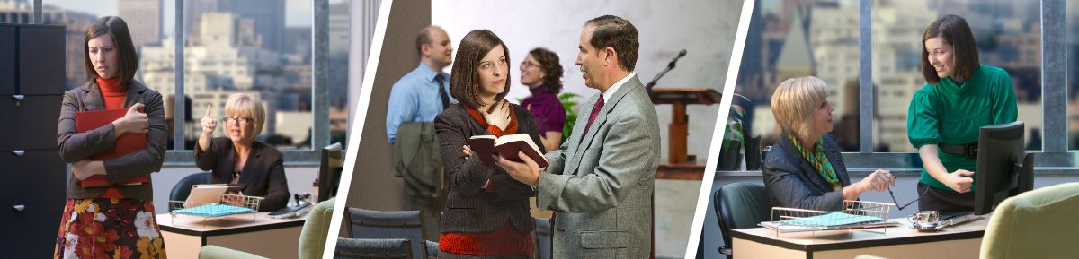 A sister is mistreated by a co-worker, she talks with an elder that night, and the next day she treats her co-worker kindly
