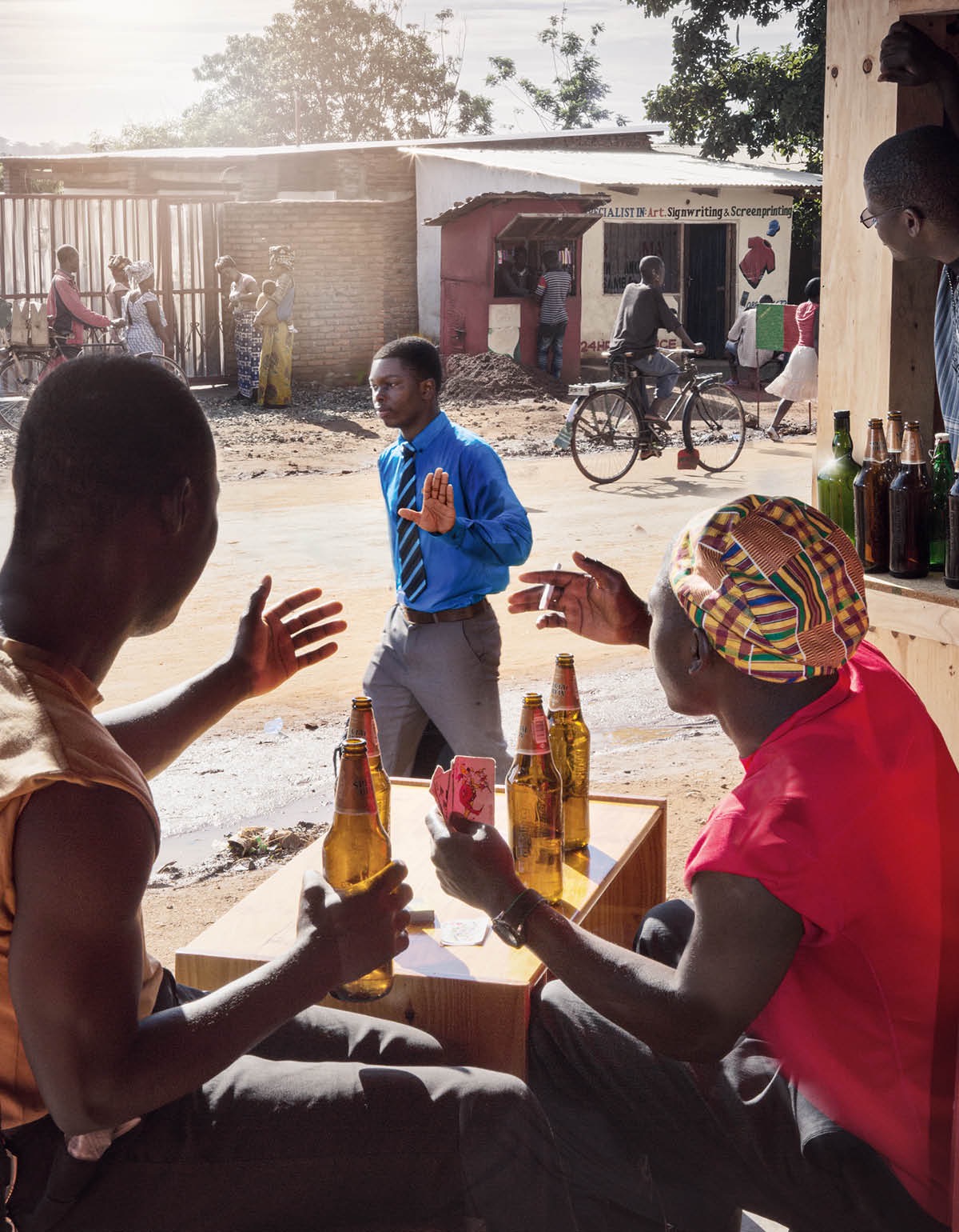 A young brother rejecting offers from non-Witnesses to join them in drinking, smoking, and gambling.