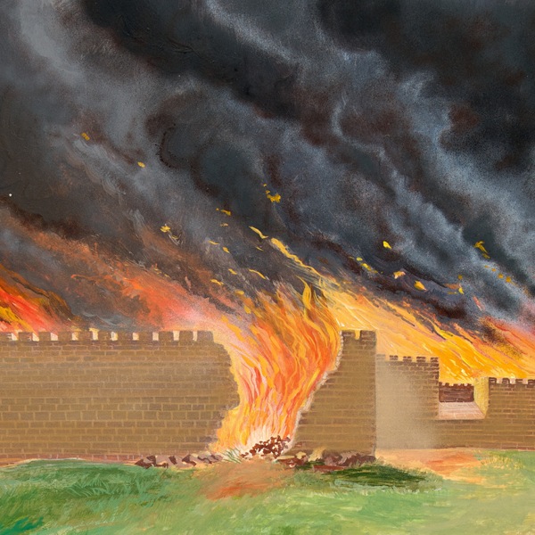 The walls of Jerusalem burning