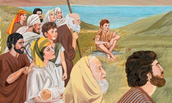 A crowd of people listening to Jesus’ Sermon on the Mount