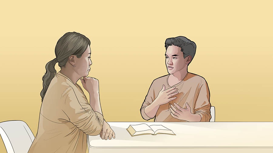 A young man courageously explains his beliefs to his non-Witness mother