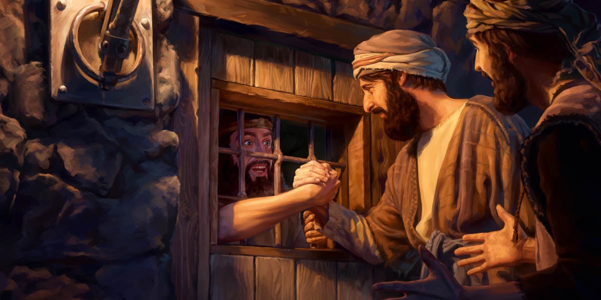 Two of John the Baptist’s disciples visit him in prison