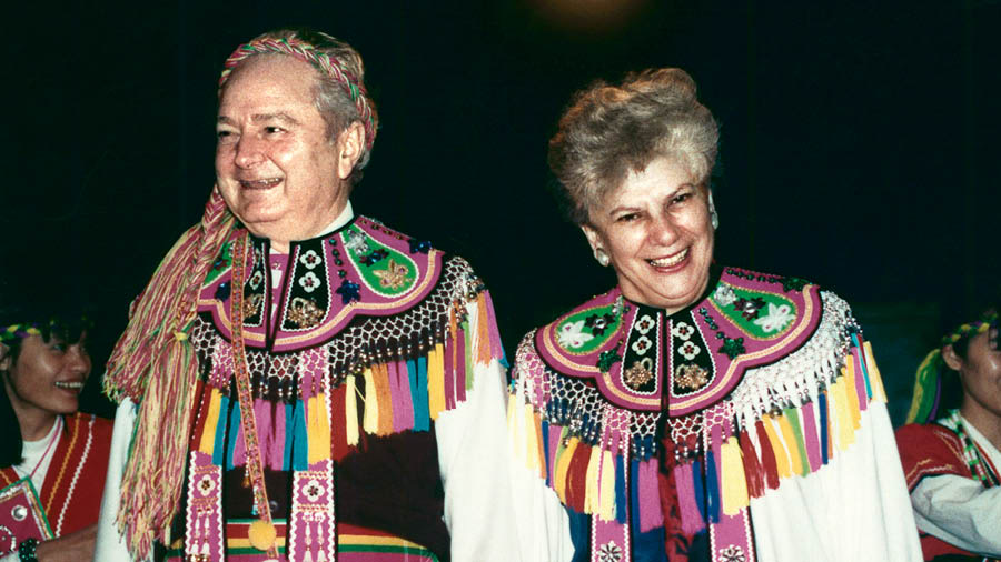 Harvey and Kathleen dressed in Amis ceremonial clothing.