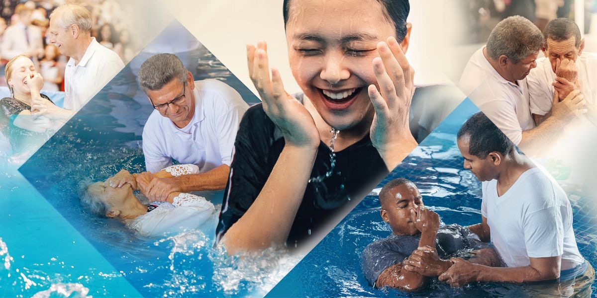 People of varying ages and backgrounds, getting baptized.