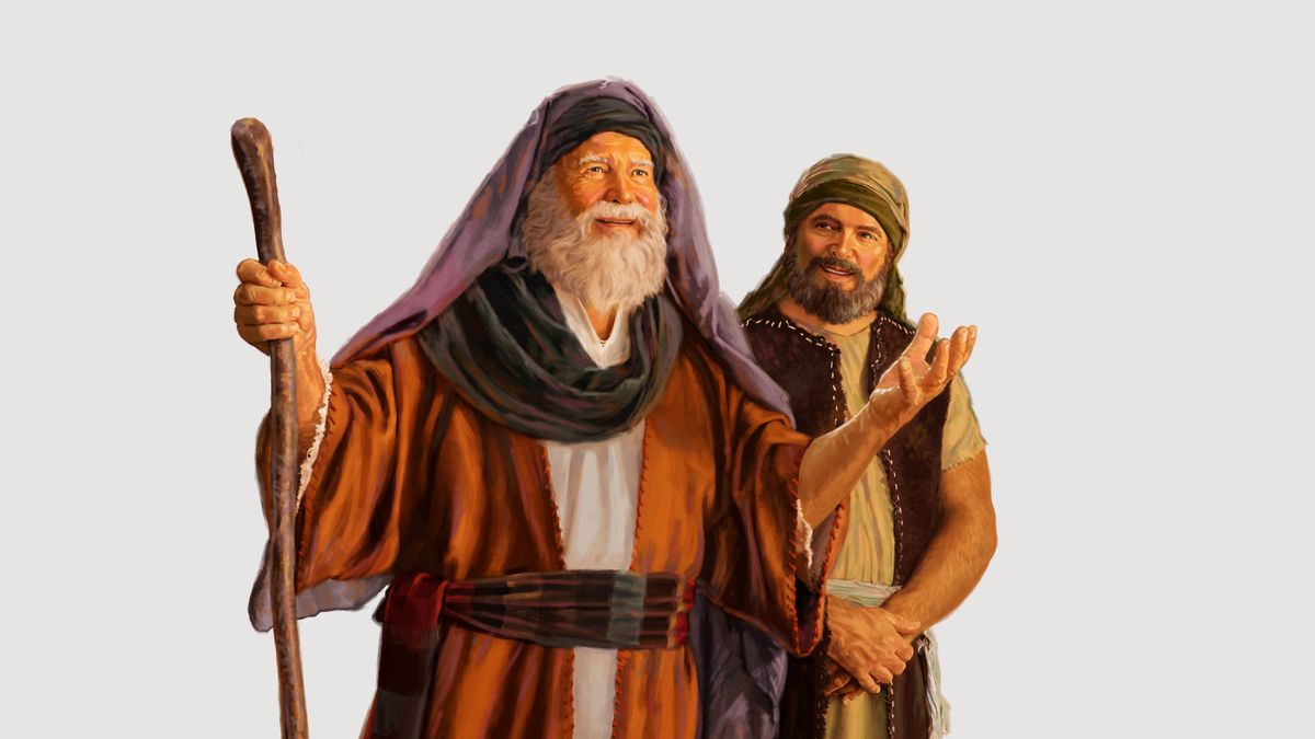 Joshua listening respectfully while Moses speaks.