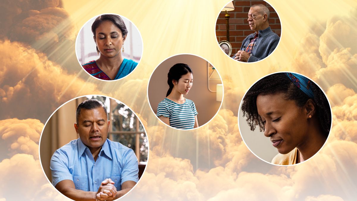 Men and women each privately praying to Jehovah.