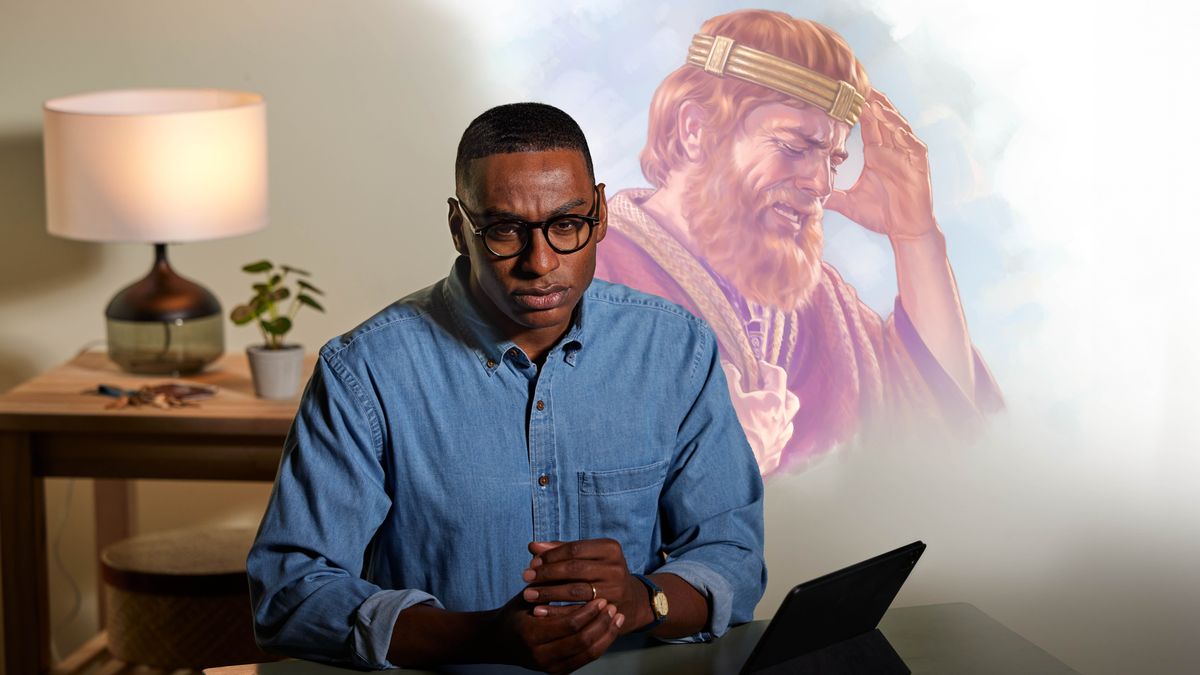 A distressed brother clasping his wedding ring while he meditates on the experiences of King David.