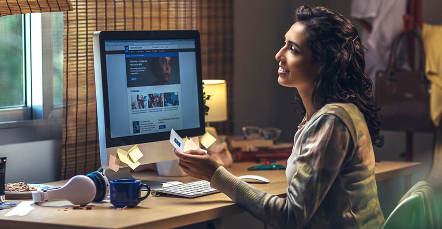 The nurse, at home, looking at the jw.org website.
