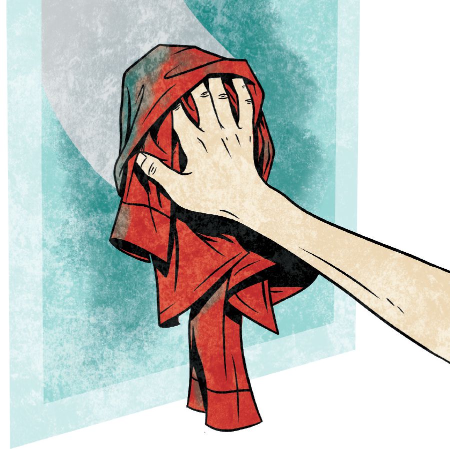 A garment is used as a cleaning cloth